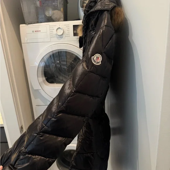 Moncler Black Puffer Coat with Fur Trim